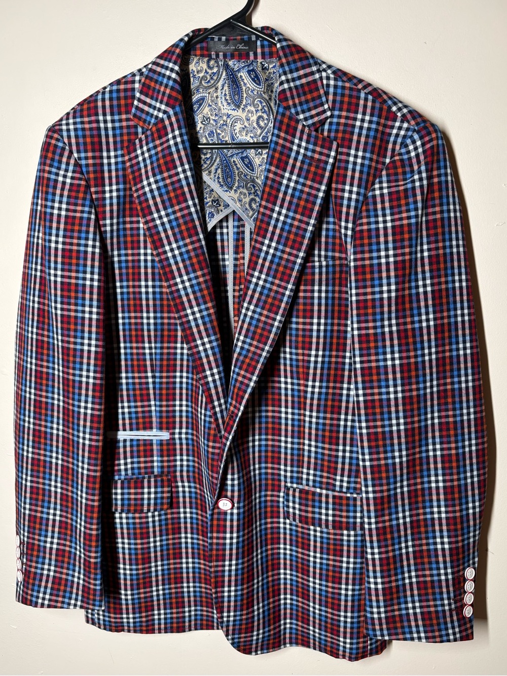 {EUC} INSERCH Men's Multicolor Check Sport Blazer - Red & Blue Plaid M